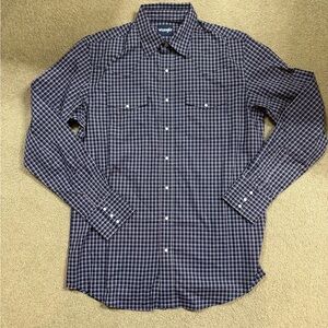 Wrangler Men's Navy and White Plaid Shirt large Tall Pearl snaps